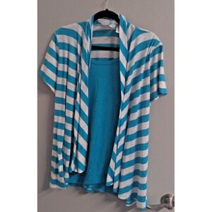 ALLISON BRITTANY TEAL AND WHITE WOMENS TOP SIZE 1X